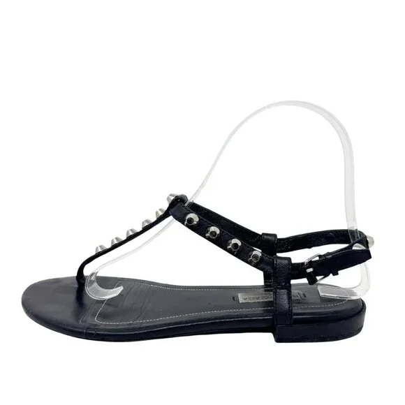 Balenciaga Paris Moto Stud Ankle T Strap thong Sandals Black Leather size 37 7 - Picture 7 of 13